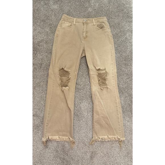 Risen High Rise Women's Distressed Jeans in Sand, 7/28 - Picture 3 of 9